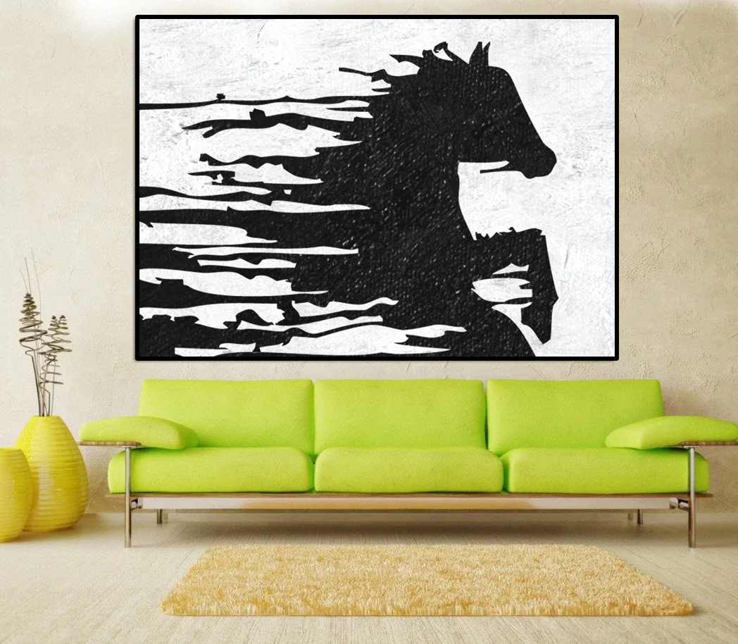 Black Original Horse Contemporary Abstract Canvas Wall Art 2U1N6